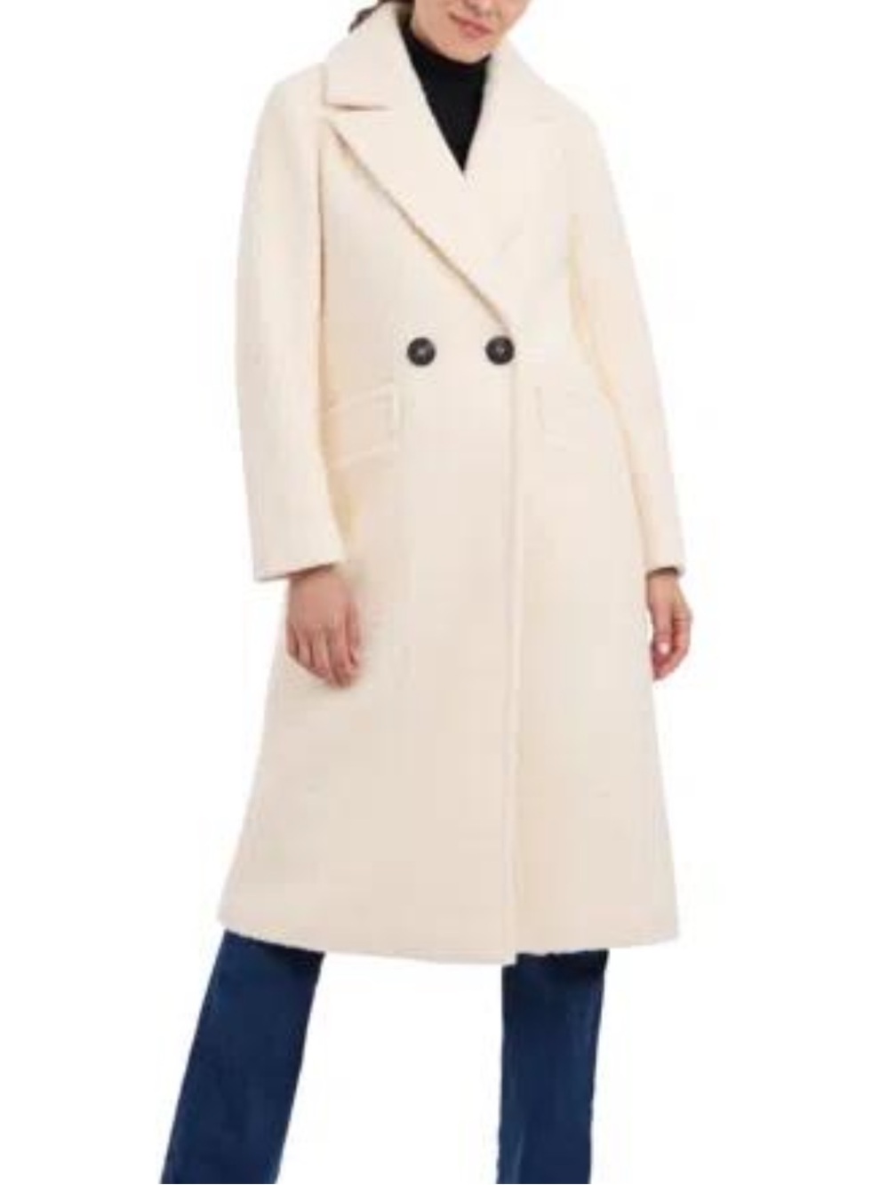 BCBGeneration Cream White Long Bouclé Fleece Coat